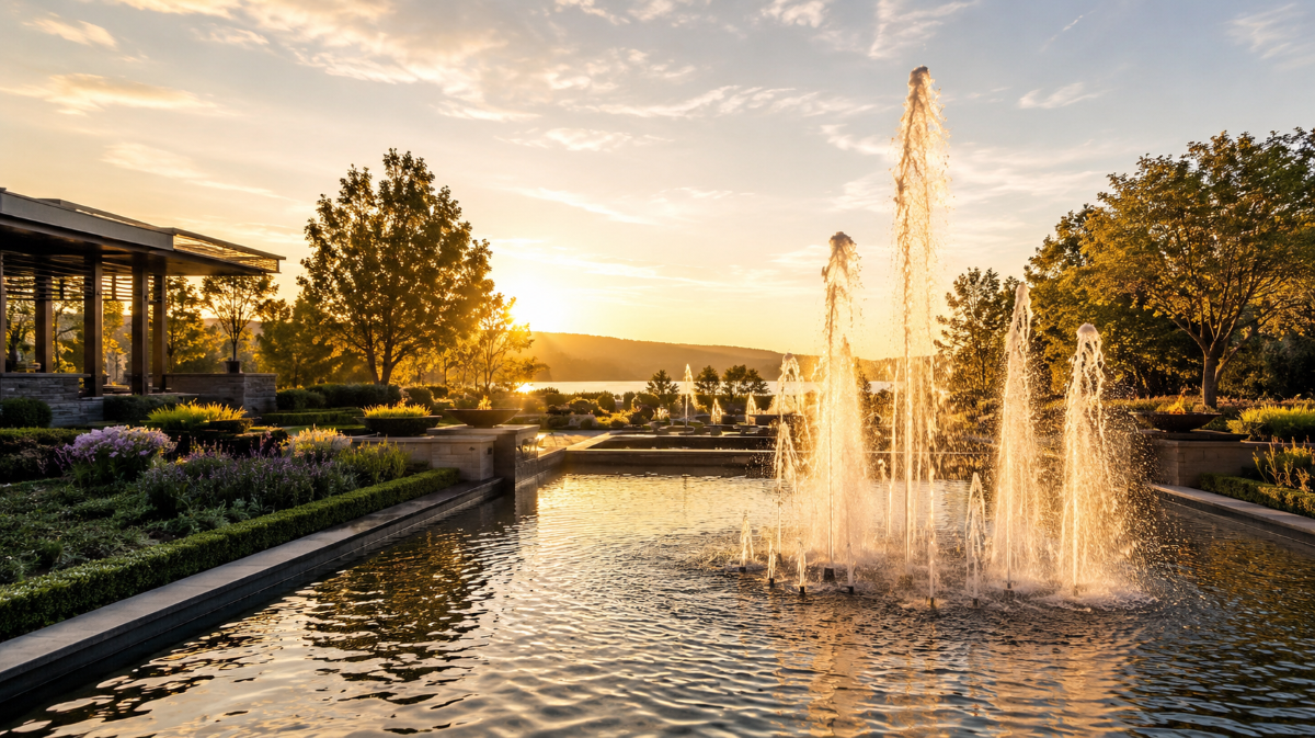 Fuente ornamental atractiva en zona moderna